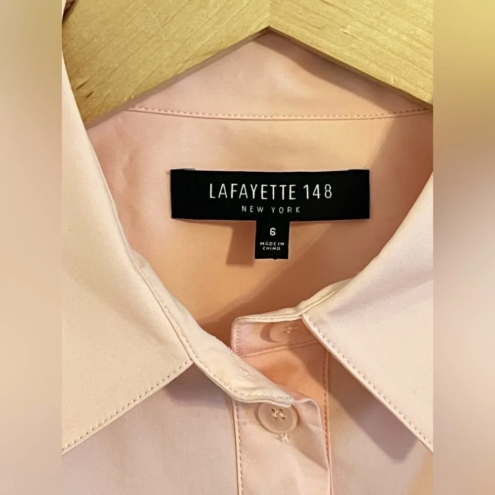 Lafayette 148 Designer Women Button Up Shirt sz 6 Peach Pleated Business Casual - Picture 3 of 16